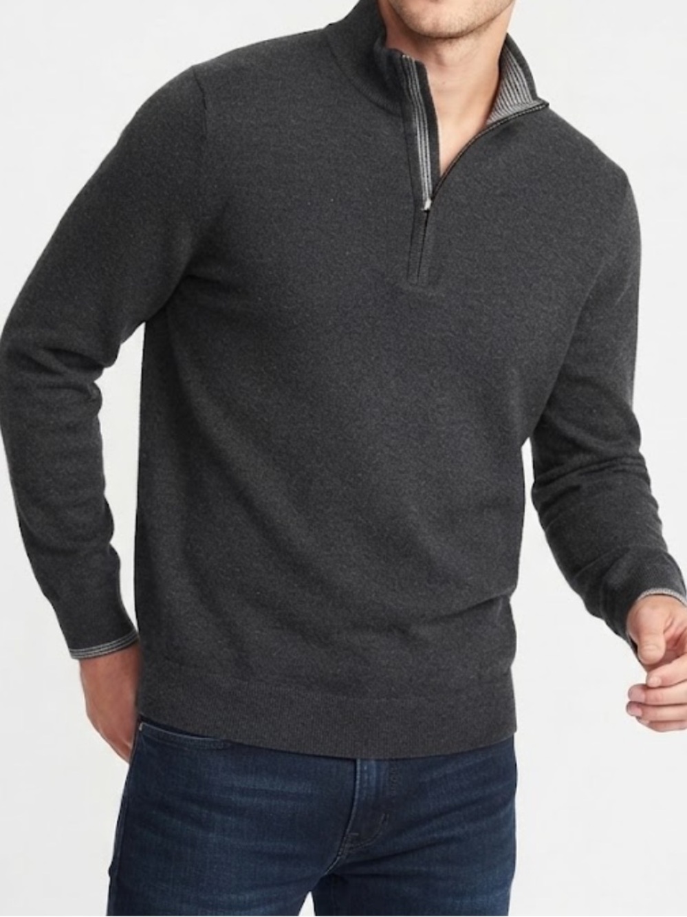 adidas Men's Charcoal Zip-Front Mock Neck Sweater Size XL